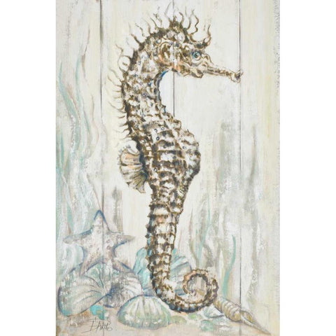 Antique Sea Horse I Black Modern Wood Framed Art Print by Pinto, Patricia