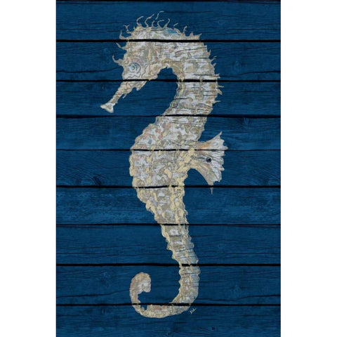 Antique Seahorse on Blue II Black Modern Wood Framed Art Print with Double Matting by Pinto, Patricia