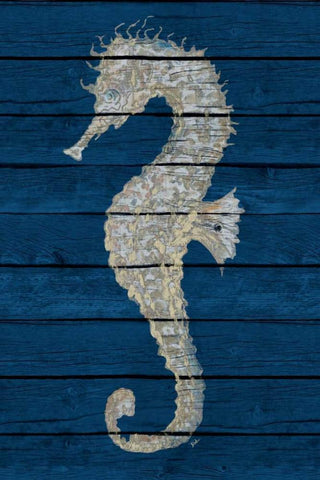 Antique Seahorse on Blue II Black Ornate Wood Framed Art Print with Double Matting by Pinto, Patricia