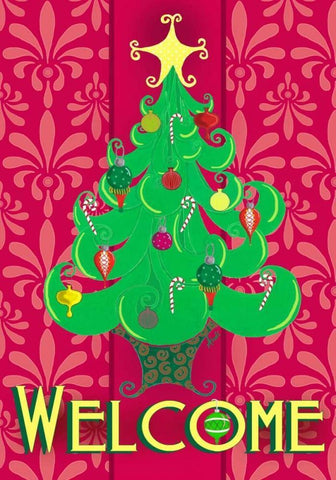 Christmas Tree Welcome Black Ornate Wood Framed Art Print with Double Matting by Metz, Andi