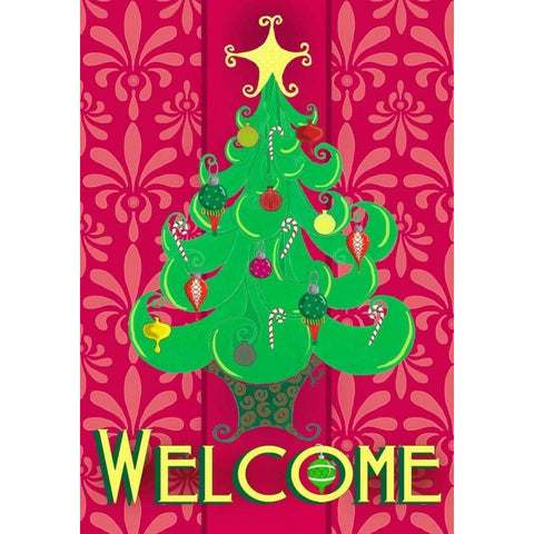 Christmas Tree Welcome Gold Ornate Wood Framed Art Print with Double Matting by Metz, Andi