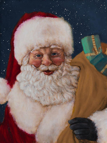Jolly Saint Nick with Starry Night Black Ornate Wood Framed Art Print with Double Matting by Johnson, Walt