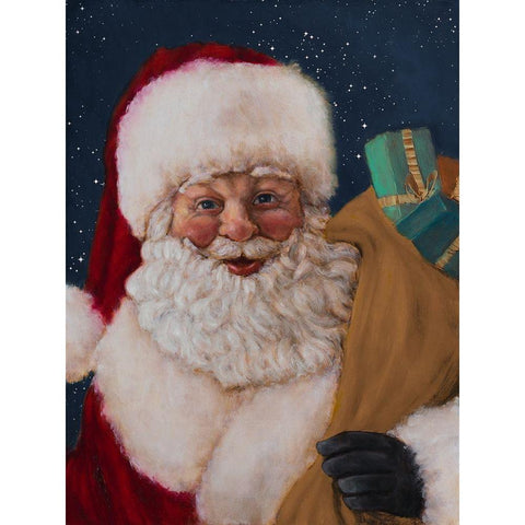 Jolly Saint Nick with Starry Night Gold Ornate Wood Framed Art Print with Double Matting by Johnson, Walt