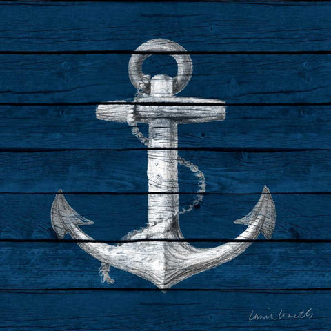 Anchor on Blue Wood Gold Ornate Wood Framed Art Print with Double Matting by Loreth, Lanie