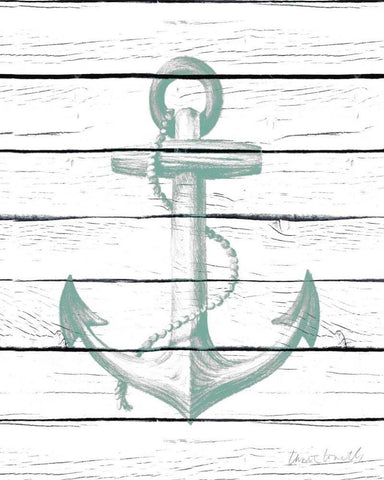 Anchor on Wood Black Ornate Wood Framed Art Print with Double Matting by Loreth, Lanie