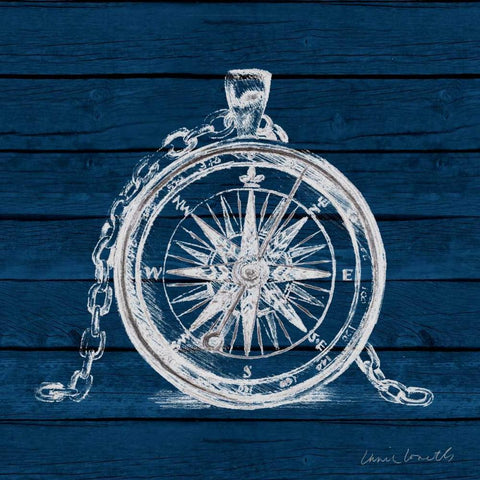 Compass on Blue Wood White Modern Wood Framed Art Print by Loreth, Lanie