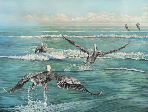 Pelican Beach White Modern Wood Framed Art Print with Double Matting by Nawrocke, Bruce