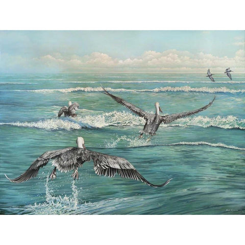 Pelican Beach Black Modern Wood Framed Art Print by Nawrocke, Bruce