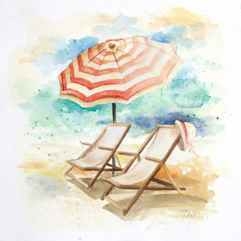 Umbrella On The Beach I Black Modern Wood Framed Art Print with Double Matting by Pinto, Patricia