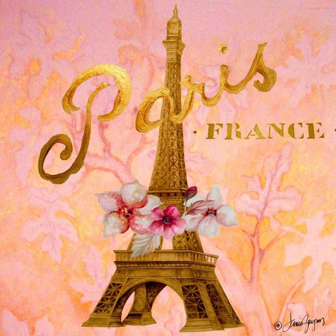 Gold Paris Eiffel Black Ornate Wood Framed Art Print with Double Matting by Gaynor, Janice