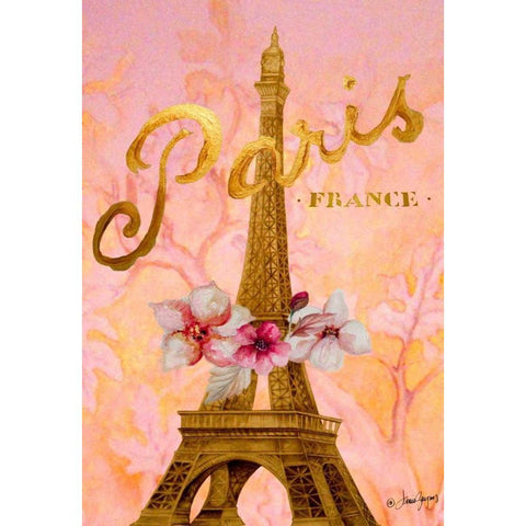 Gold Paris Eiffel Panel Black Modern Wood Framed Art Print with Double Matting by Gaynor, Janice