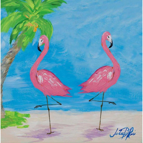 Fancy Flamingos IV Black Modern Wood Framed Art Print with Double Matting by DeRice, Julie