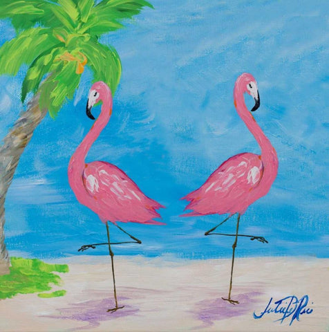 Fancy Flamingos IV Black Ornate Wood Framed Art Print with Double Matting by DeRice, Julie
