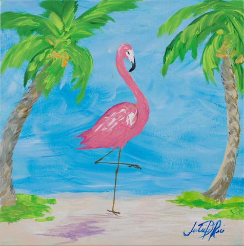 Fancy Flamingos I White Modern Wood Framed Art Print with Double Matting by DeRice, Julie