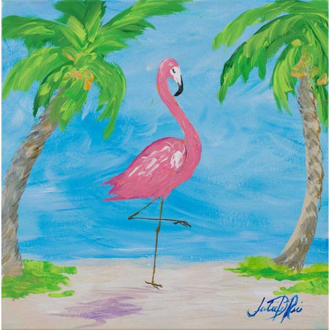 Fancy Flamingos I White Modern Wood Framed Art Print by DeRice, Julie