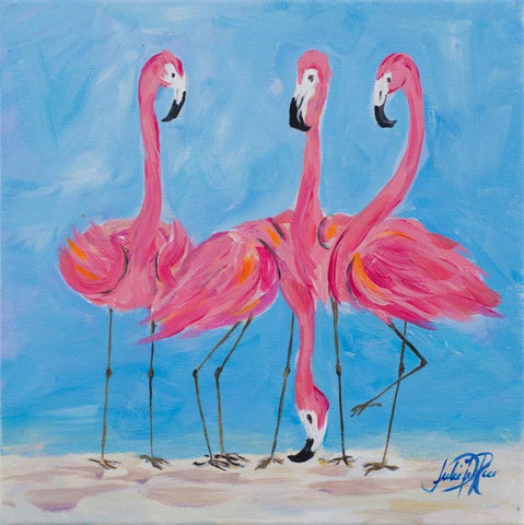 Fancy Flamingos II Black Ornate Wood Framed Art Print with Double Matting by DeRice, Julie