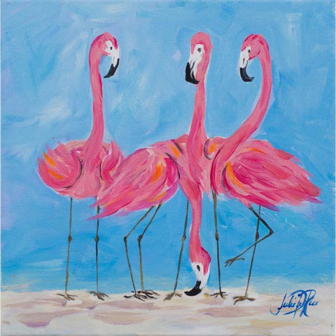 Fancy Flamingos II White Modern Wood Framed Art Print by DeRice, Julie