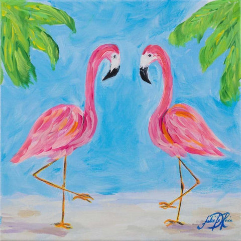 Fancy Flamingos III White Modern Wood Framed Art Print with Double Matting by DeRice, Julie