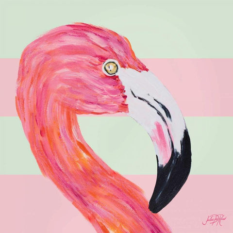 Flamingo on Stripes I White Modern Wood Framed Art Print with Double Matting by DeRice, Julie