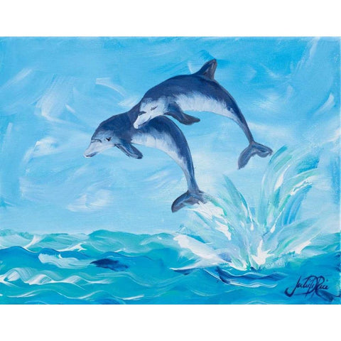 Soaring Dolphins I White Modern Wood Framed Art Print by DeRice, Julie