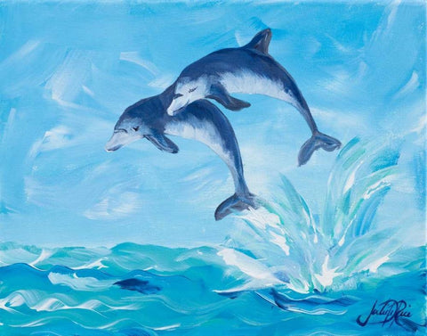 Soaring Dolphins I Black Ornate Wood Framed Art Print with Double Matting by DeRice, Julie
