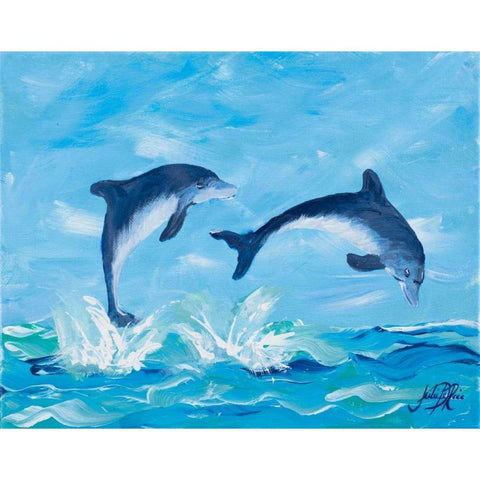 Soaring Dolphins II White Modern Wood Framed Art Print by DeRice, Julie