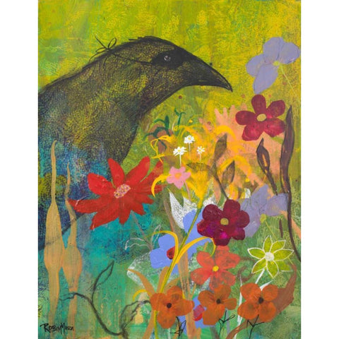 Masked Crow Black Modern Wood Framed Art Print with Double Matting by Maria, Robin