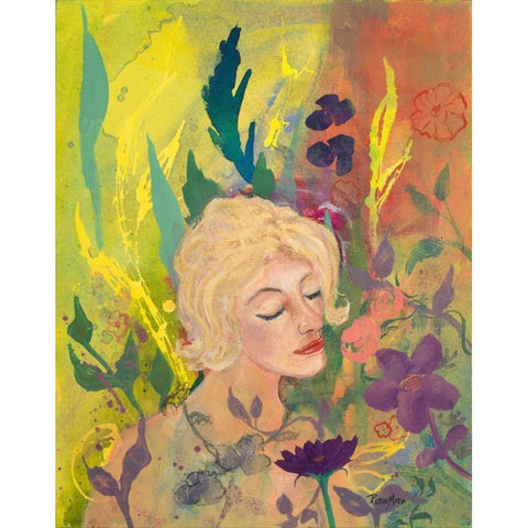 Woman in the Garden Black Modern Wood Framed Art Print with Double Matting by Maria, Robin