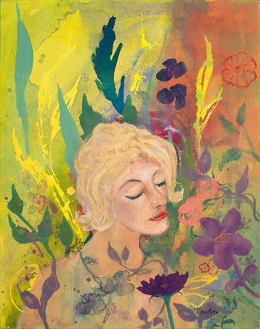 Woman in the Garden Black Ornate Wood Framed Art Print with Double Matting by Maria, Robin