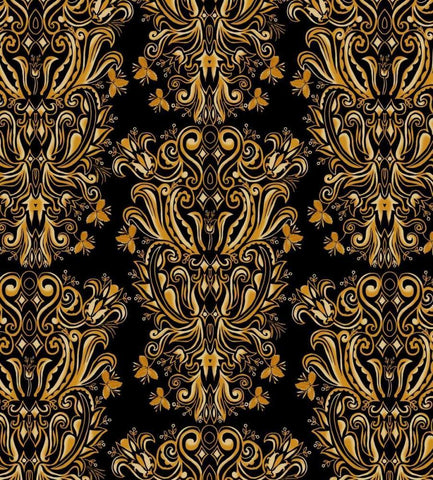 Damask I Black Ornate Wood Framed Art Print with Double Matting by Biscardi, Nicholas