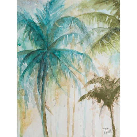 Watercolor Palms in Blue I Black Modern Wood Framed Art Print by Pinto, Patricia