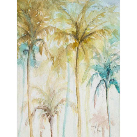 Watercolor Palms in Blue II Black Modern Wood Framed Art Print with Double Matting by Pinto, Patricia
