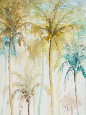 Watercolor Palms in Blue II White Modern Wood Framed Art Print with Double Matting by Pinto, Patricia