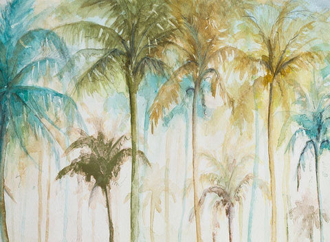 Watercolor Palms White Modern Wood Framed Art Print with Double Matting by Pinto, Patricia