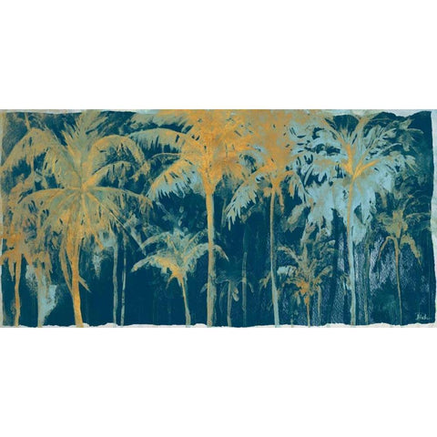 Teal and Gold Palms White Modern Wood Framed Art Print by Pinto, Patricia