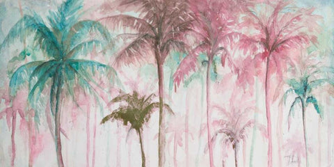 Watercolor Palms in Pink Tones White Modern Wood Framed Art Print with Double Matting by Pinto, Patricia