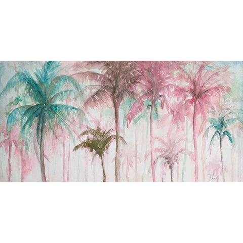 Watercolor Palms in Pink Tones Black Modern Wood Framed Art Print with Double Matting by Pinto, Patricia