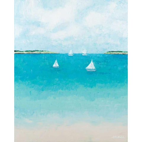 Baby Beach Sailboats Black Modern Wood Framed Art Print with Double Matting by Coolick, Ann Marie