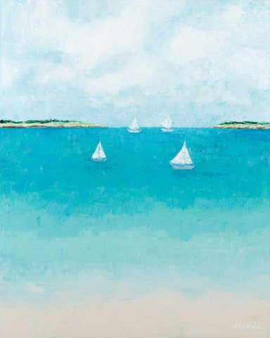Baby Beach Sailboats White Modern Wood Framed Art Print with Double Matting by Coolick, Ann Marie
