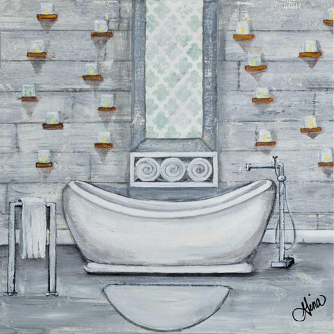 Grey Bath II White Modern Wood Framed Art Print with Double Matting by Ritter, Gina