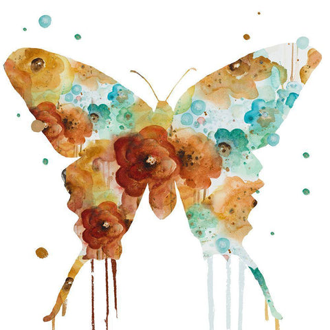 Mis Flores Butterfly I White Modern Wood Framed Art Print with Double Matting by Pinto, Patricia