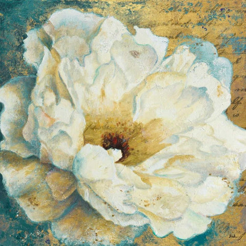 Zuzu Peony Gold I White Modern Wood Framed Art Print with Double Matting by Pinto, Patricia