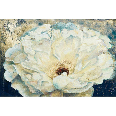 Zuzu Peony of Navy and Gold White Modern Wood Framed Art Print by Pinto, Patricia