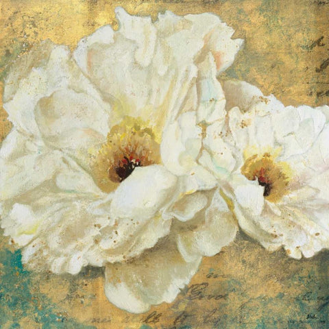 Zuzu Peony Gold II Gold Ornate Wood Framed Art Print with Double Matting by Pinto, Patricia