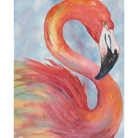 Tropical Flamingo Black Modern Wood Framed Art Print with Double Matting by Medley, Elizabeth