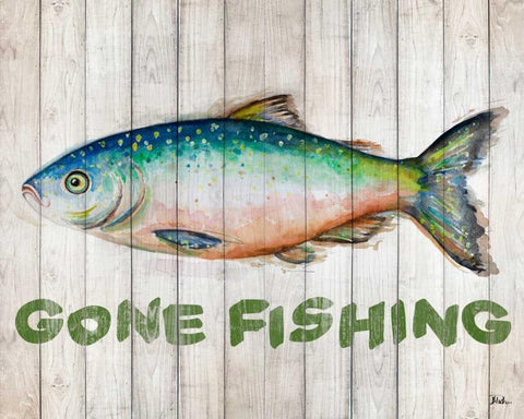 Watercolor Fish on Wood I White Modern Wood Framed Art Print with Double Matting by Pinto, Patricia