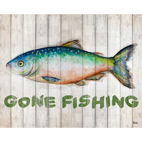 Watercolor Fish on Wood I Black Modern Wood Framed Art Print with Double Matting by Pinto, Patricia