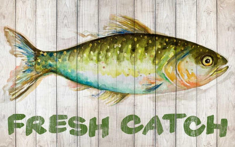 Watercolor Fish on Wood II White Modern Wood Framed Art Print with Double Matting by Pinto, Patricia