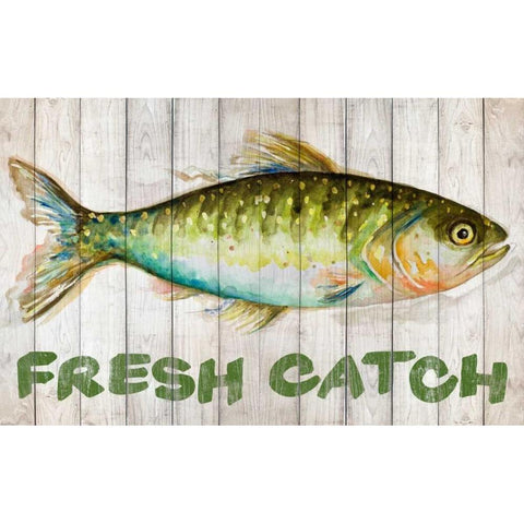 Watercolor Fish on Wood II Black Modern Wood Framed Art Print with Double Matting by Pinto, Patricia