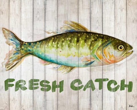 Watercolor Fish on Wood II White Modern Wood Framed Art Print with Double Matting by Pinto, Patricia